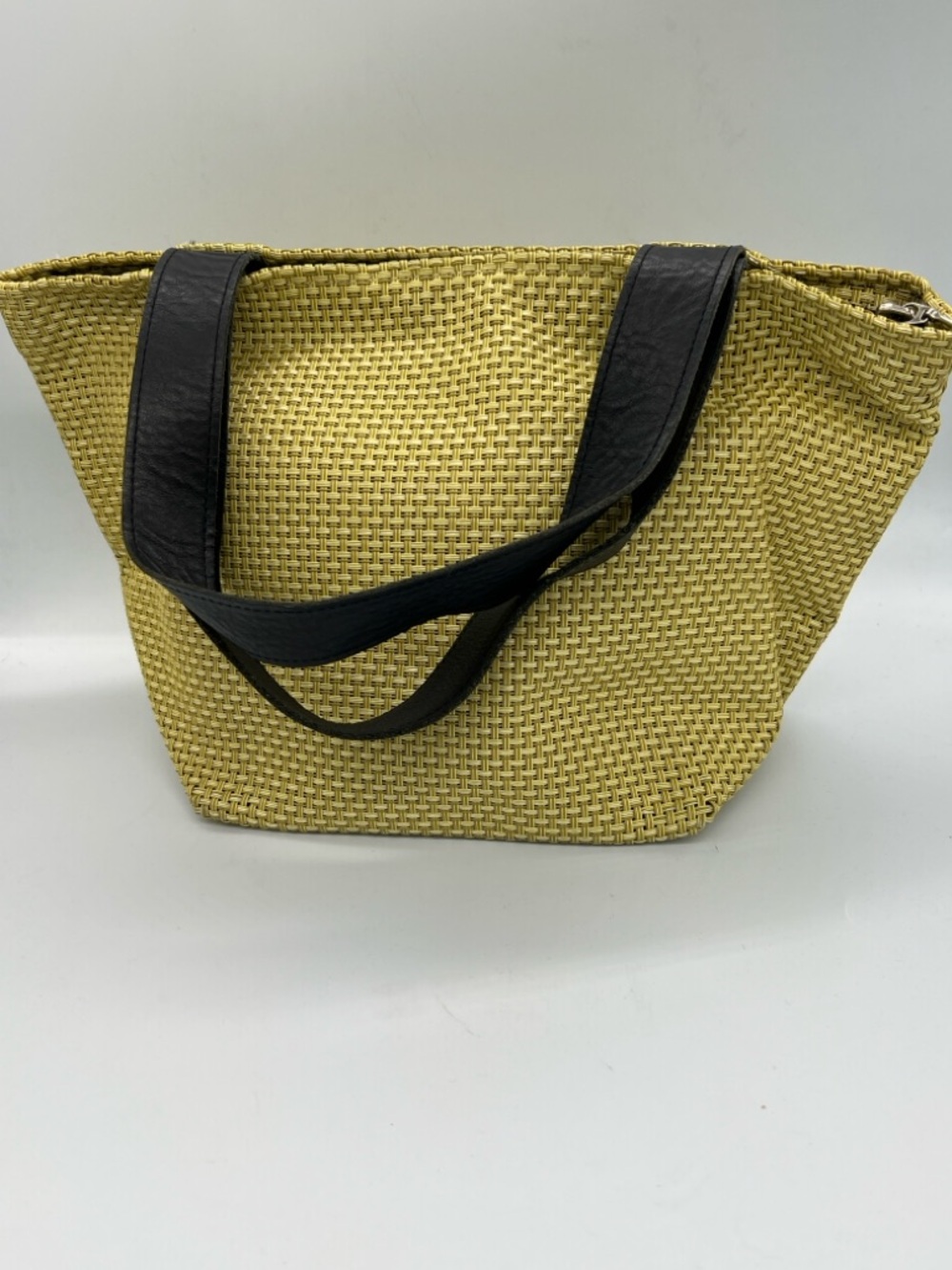Vintage chilewich Woven Yellow Tote Bag with Black leather Straps